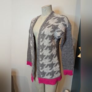 Elisabetta‎ Franchi Wool Mohair  Houndstooth Cardigan made in Italy Grey Sz S